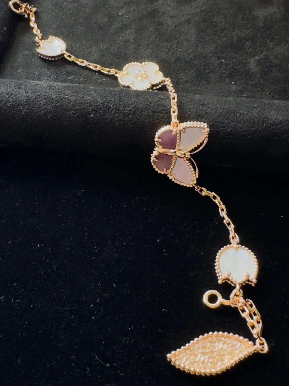 Gold Tone Mother-of-Pearl Butterfly & Flower Bracelet
